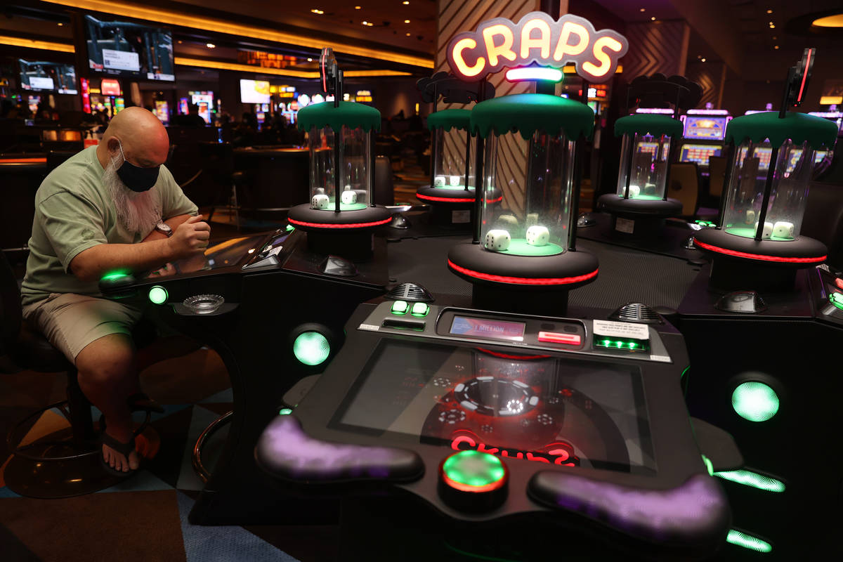 A digital craps table game at Palace Station Casino in Las Vegas, Friday, July 24, 2020. (Erik ...