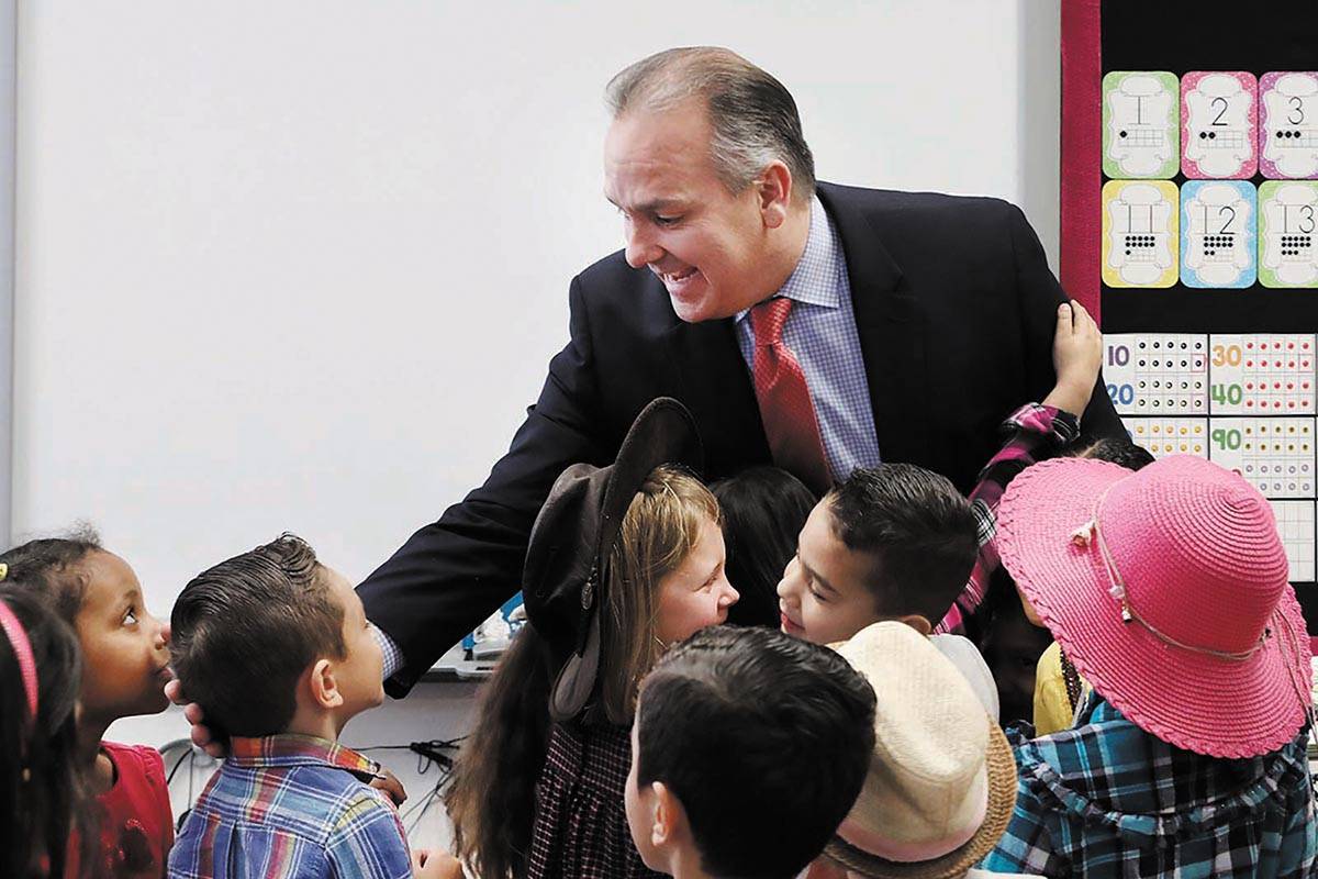 Clark County School District superintendent Dr. Jesus Jara says goodbye to a kindergarten clas ...