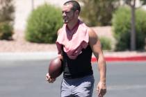 The Las Vegas Raiders quarterback Derek Carr is seen after an unofficial practice on Wednesday, ...