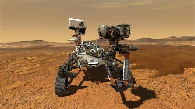 This illustration depicts NASA's Perseverance rover operating on the surface of Mars. Persevera ...