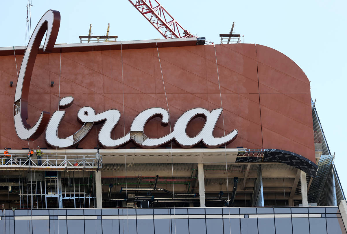 The final letter for the sign atop Circa resort in downtown Las Vegas is placed Wednesday, July ...