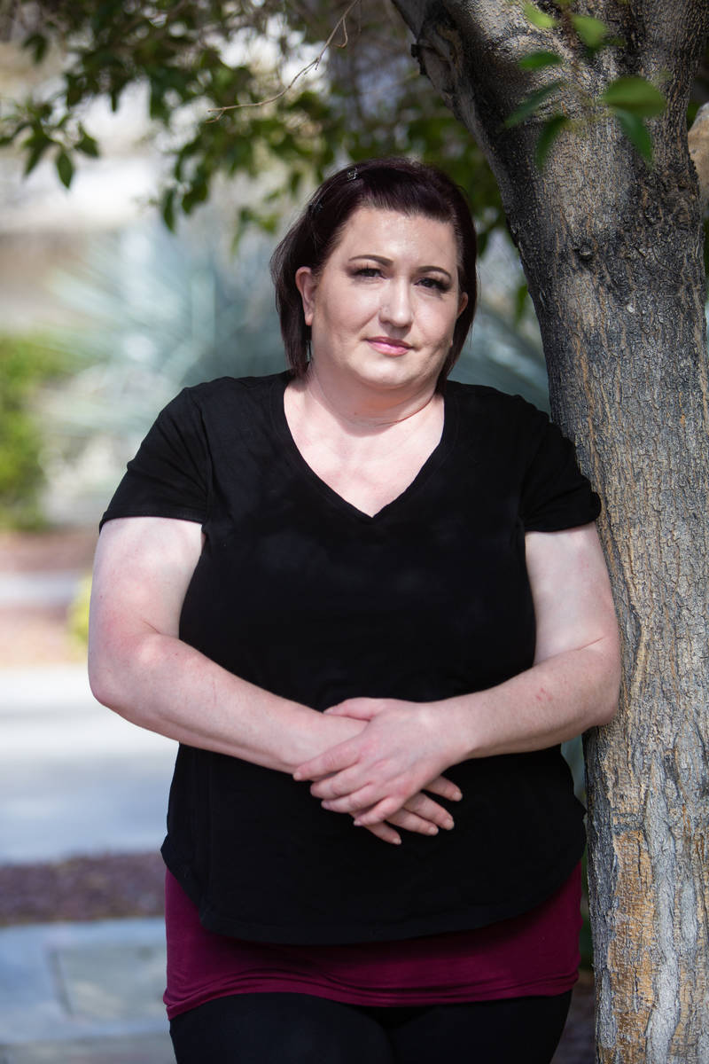 Laura Shipton stands outside of her home in Las Vegas on Wednesday, July 22, 2020. Shipton's hu ...