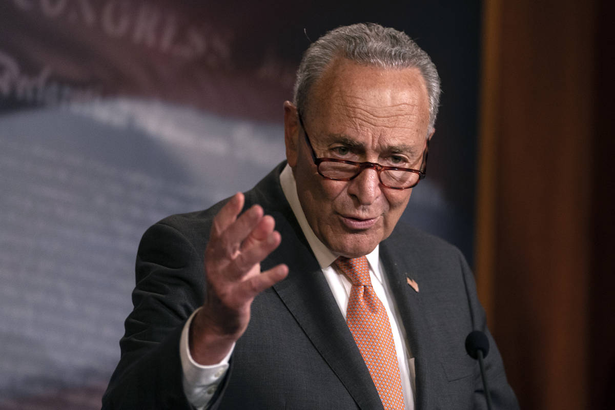 Senate Minority Leader Sen. Chuck Schumer of N.Y., speaks during a news conference on Capitol H ...