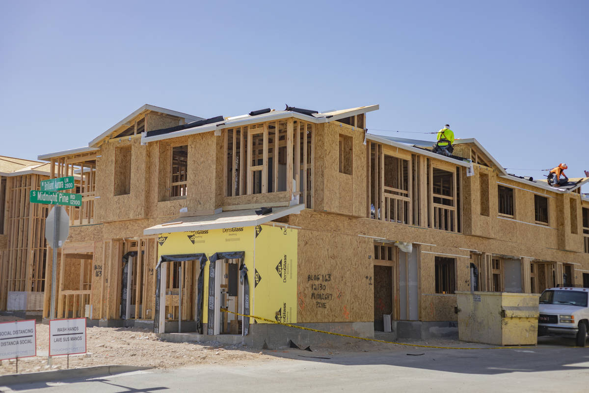 Construction continues on the Mosaic townhome project located south of the Las Vegas Strip near ...