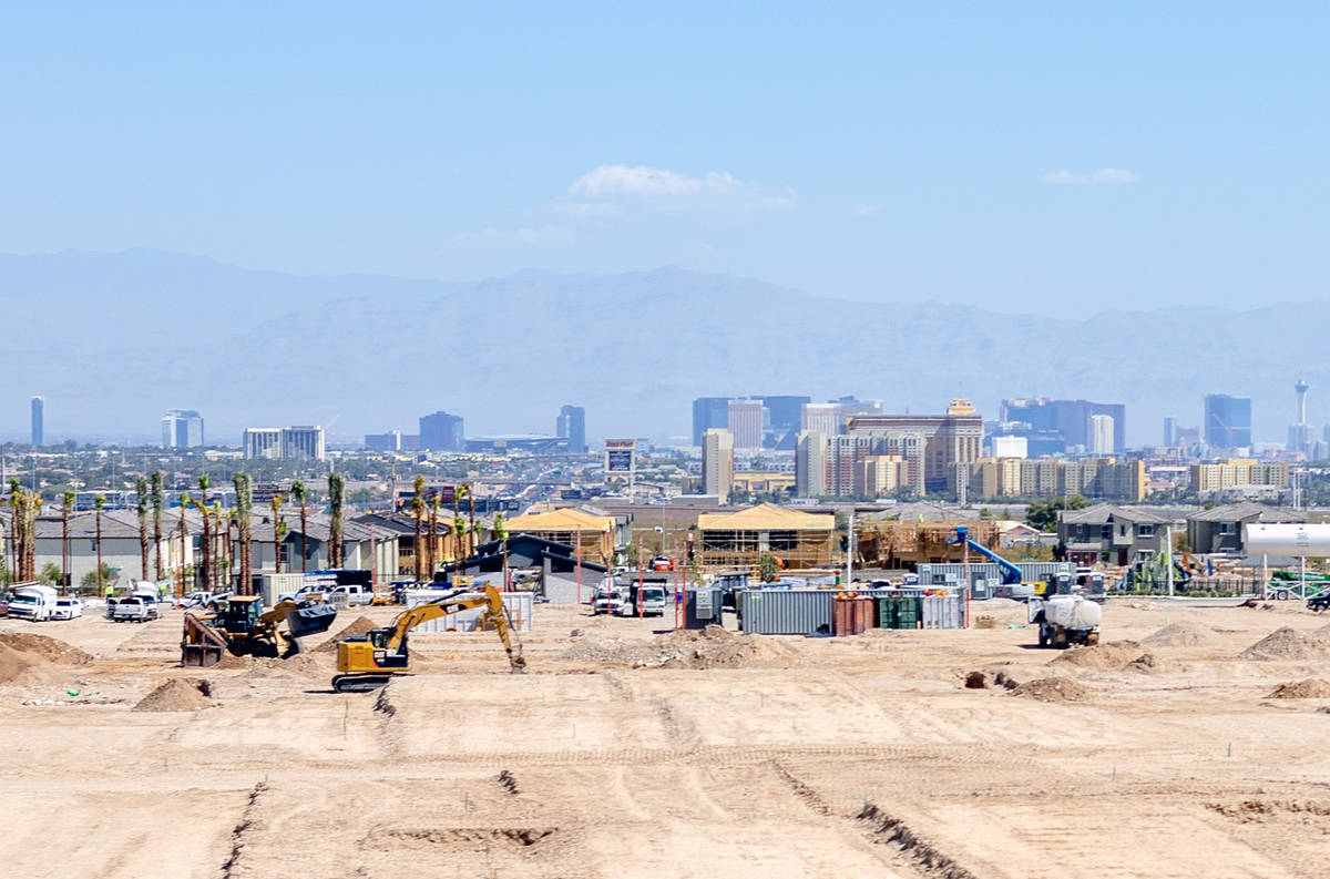 Construction continues on the Mosaic townhome project located south of the Las Vegas Strip near ...