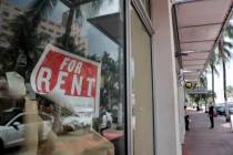 In this July 13, 2020, file photo a For Rent sign hangs on a closed shop during the coronavirus ...