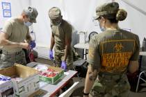 Nevada Air National Guard members, from left, Joseph Esquer, Kevin Davis and Maria Bonsignore w ...