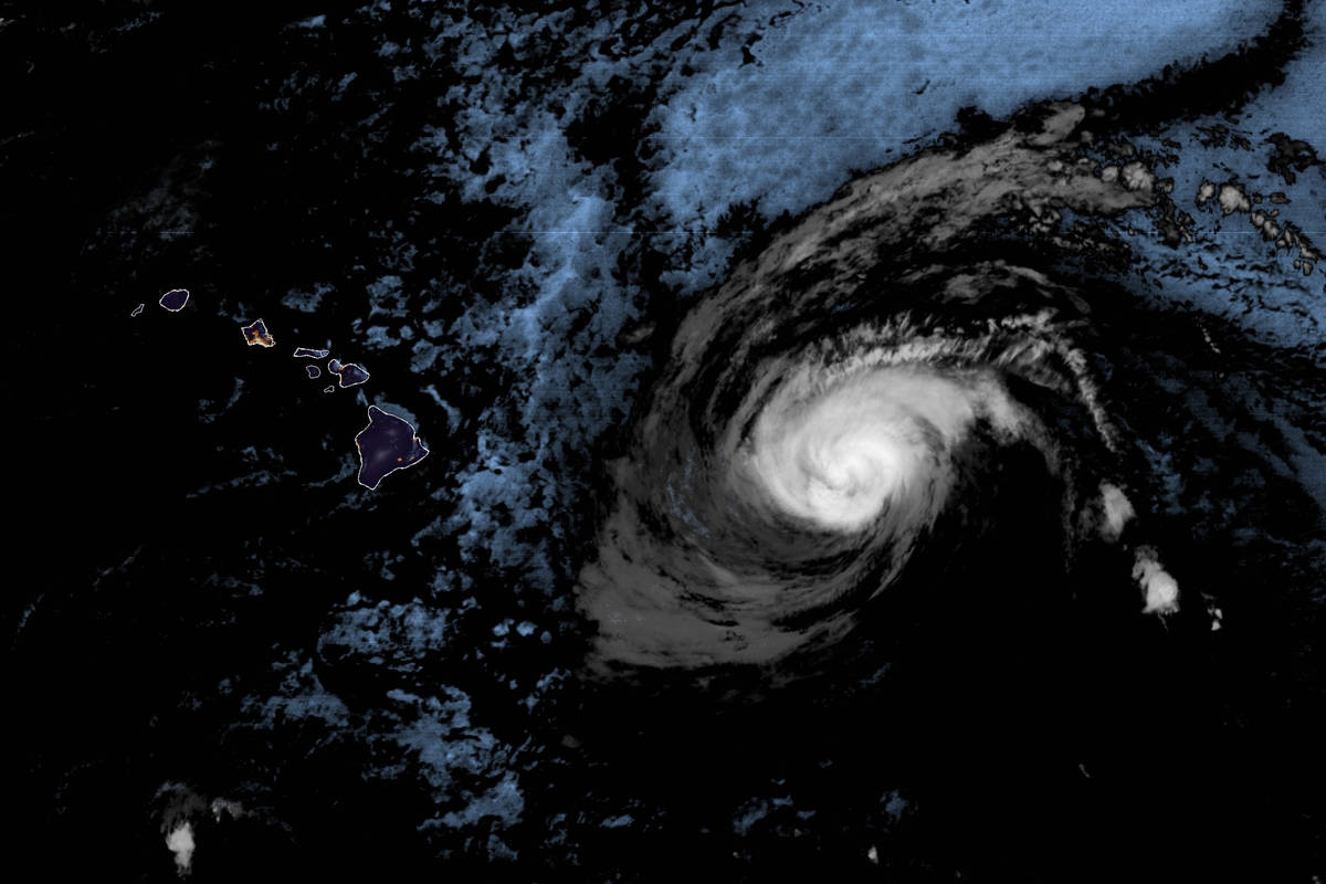 This Saturday, July 25, 2020 infrared satellite image made available by the National Oceanic an ...