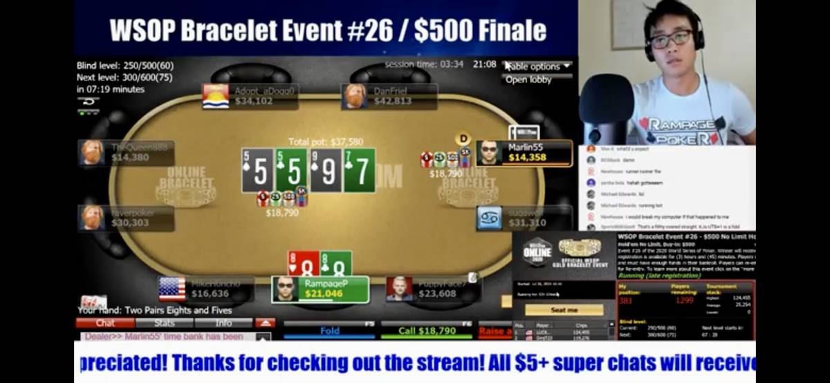 Ethan Yau narrates his play at the final table of Event 26 of the World Series of Poker Online ...