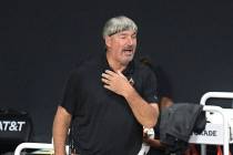 Las Vegas Aces head coach Bill Laimbeer calls out instructions during the first half of a WNBA ...
