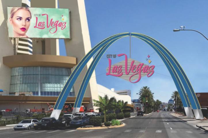 Las Vegas Boulevard Gateway Arches at Night