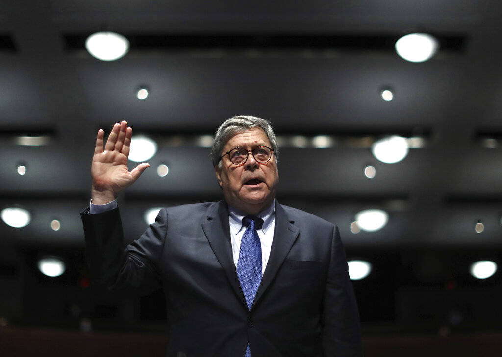 Attorney General William Barr is sworn in before testifying at a House Judiciary Committee hear ...