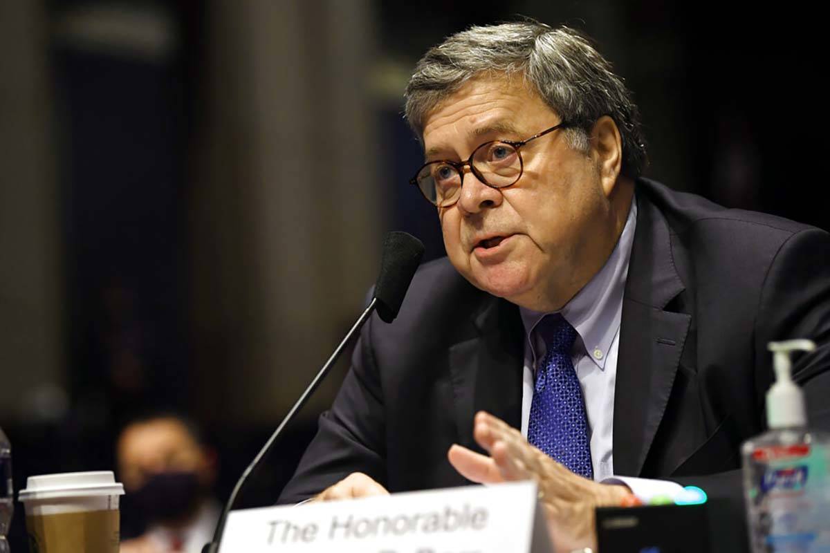 Attorney General William Barr testifies during a House Oversight Committee on Capitol Hill in W ...