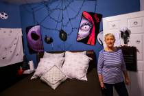 Joyce Judge talks in a room themed after the "Nightmare Before Christmas" at The Studios, a “ ...