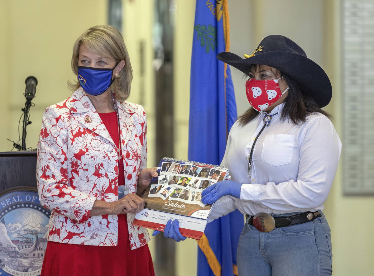 Nevada Secretary of State Barbara Cegavske, left, is photographed with Carla Stice, Indian Scou ...