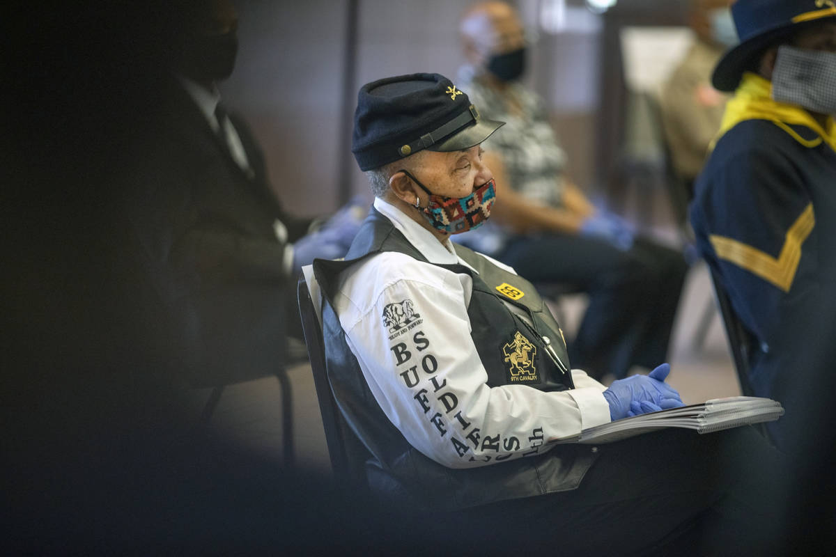 Secretary of Buffalo Soldiers Horse Cavalry Anne Monterio attends a service honoring Nevada's A ...