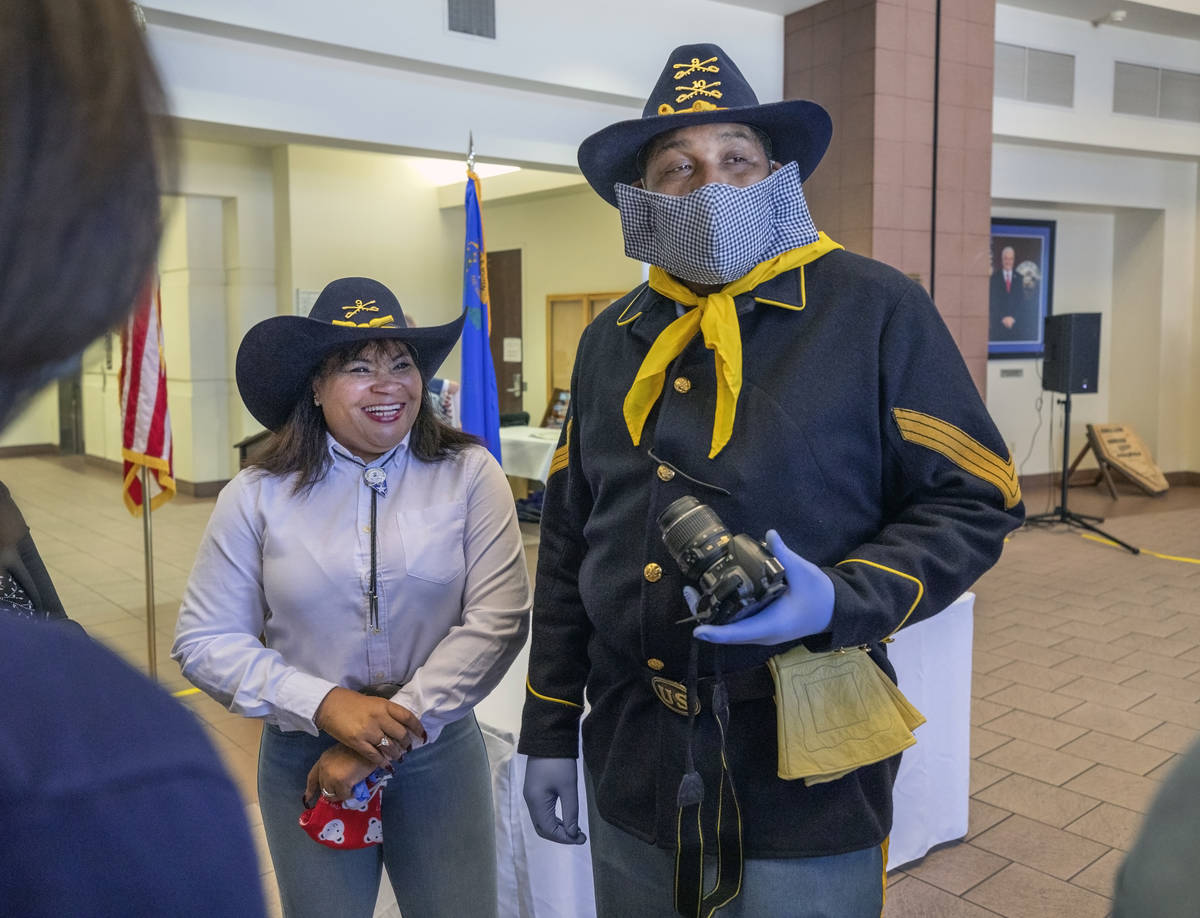 Carla Stice, Indian Scout of the Buffalo Soldiers, and Kelly Hawthorne, quartermaster of the Bu ...