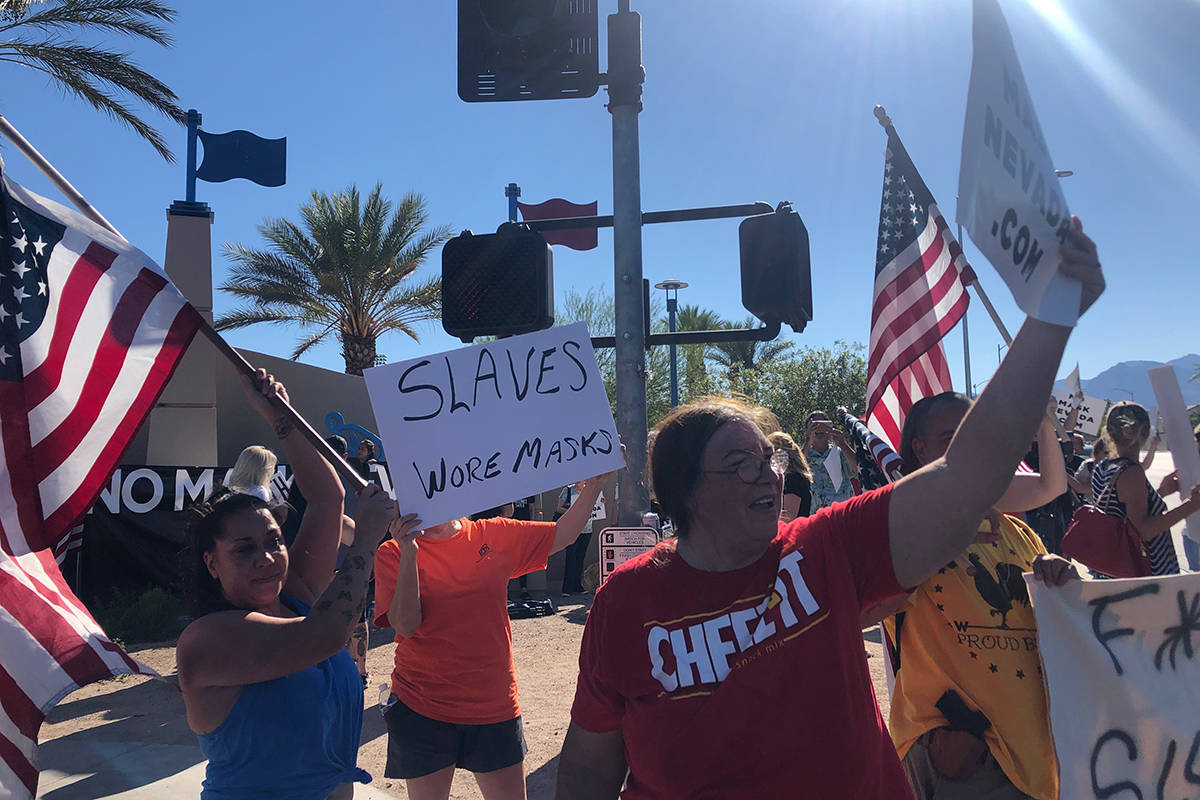 The No Mask Nevada PAC organized a rally Wednesday, July 28, 2020, in Las Vegas. (Le'Andre Fox ...