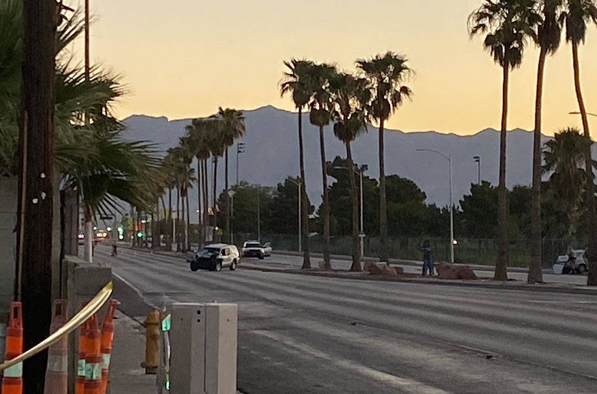 Las Vegas police investigate a fatal two-vehicle hit-and-run crash on North Decatur Boulevard n ...
