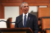 Former President Barack Obama, addresses the service during the funeral for the late Rep. John ...
