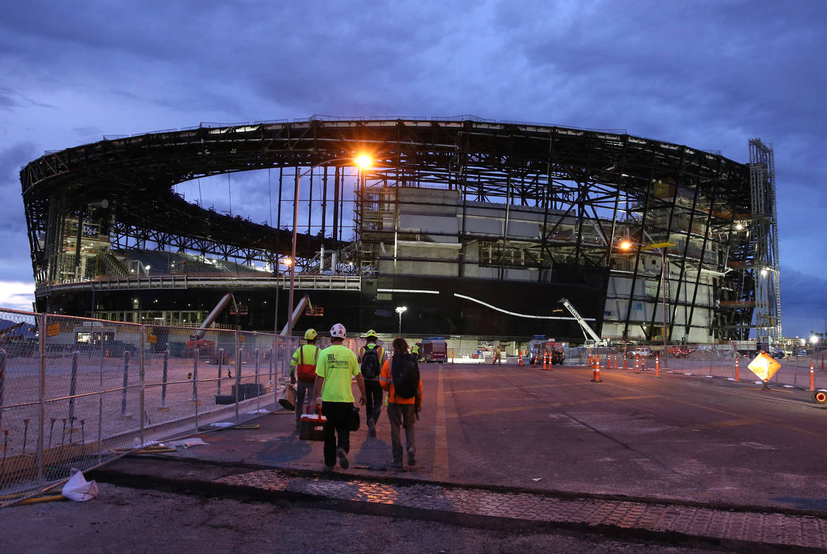 This Sept. 26, 2019, file photo, shows the under-construction Allegiant Stadium in Las Vegas. ( ...