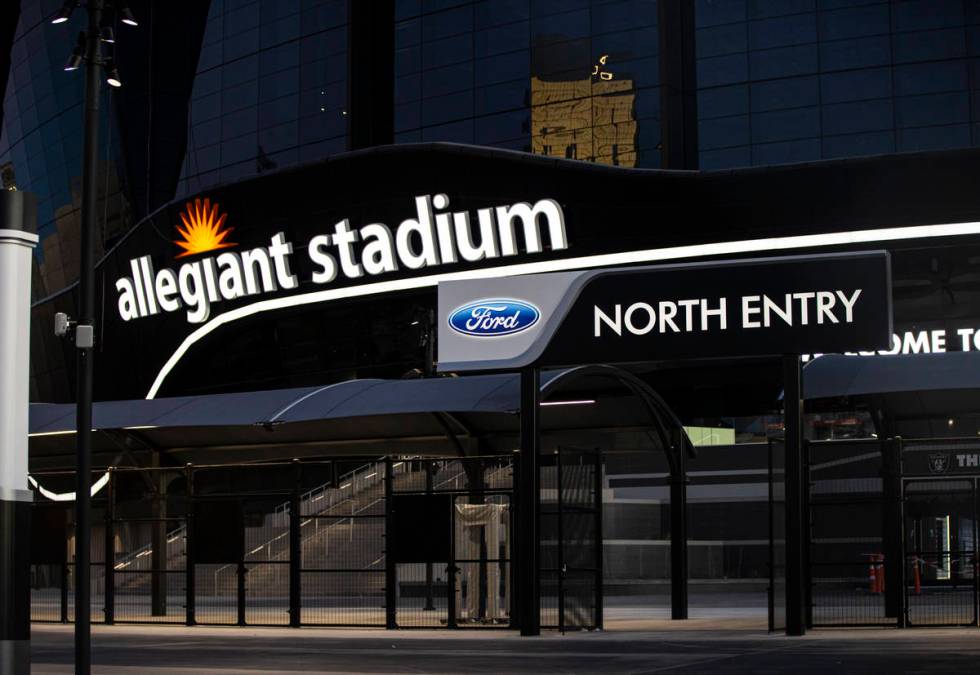 The north entry area at Allegiant Stadium in Las Vegas on Thursday, July 30, 2020. The stadium, ...