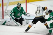 Vegas Golden Knights forward Max Pacioretty (67) scores the game winning goal as Dallas Stars g ...