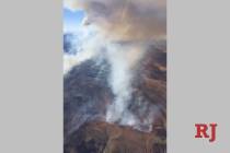 The Bishop Fire seen from the Ella Mountain Lookout in the Clover Mountains south of Caliente o ...