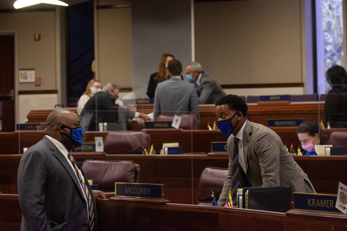 Assembly Speaker Jason Frierson speaks with Will McCurdy II on Saturday, Aug. 1, 2020 during th ...