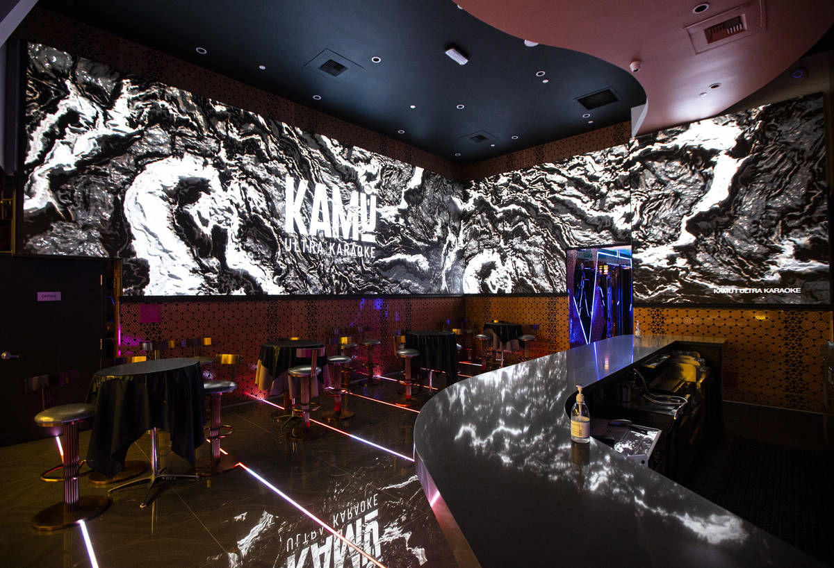 The entrance and bar area at Kamu Karaoke at the Grand Canal Shoppes at The Venetian in Las Veg ...