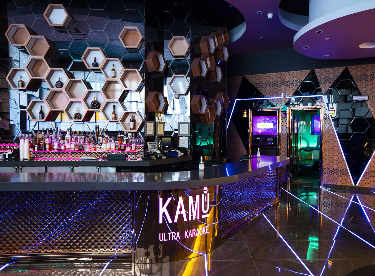 The entrance and bar area at Kamu Karaoke at the Grand Canal Shoppes at The Venetian in Las Veg ...