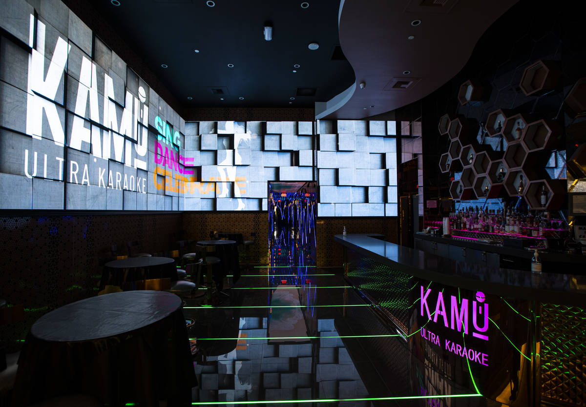 The entrance and bar area at Kamu Karaoke at the Grand Canal Shoppes at The Venetian in Las Veg ...