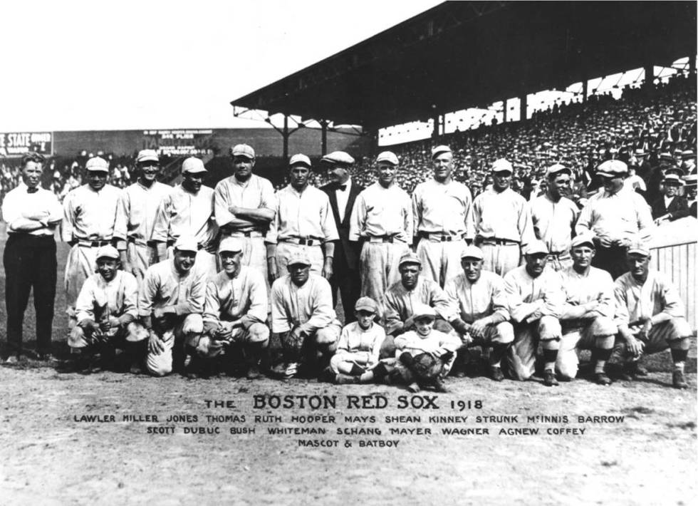This is the 1918 team photo of the Boston Red Sox. The team won the 1918 World Series over the ...