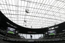 A view of the Al Davis Memorial Torch inside of Allegiant Stadium in Las Vegas, Friday, Aug. 21 ...