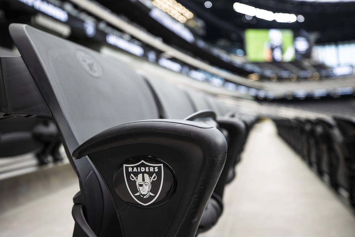 A detailed view of the seats at Allegiant Stadium on Friday, Aug. 21, 2020, in Las Vegas. (Benj ...