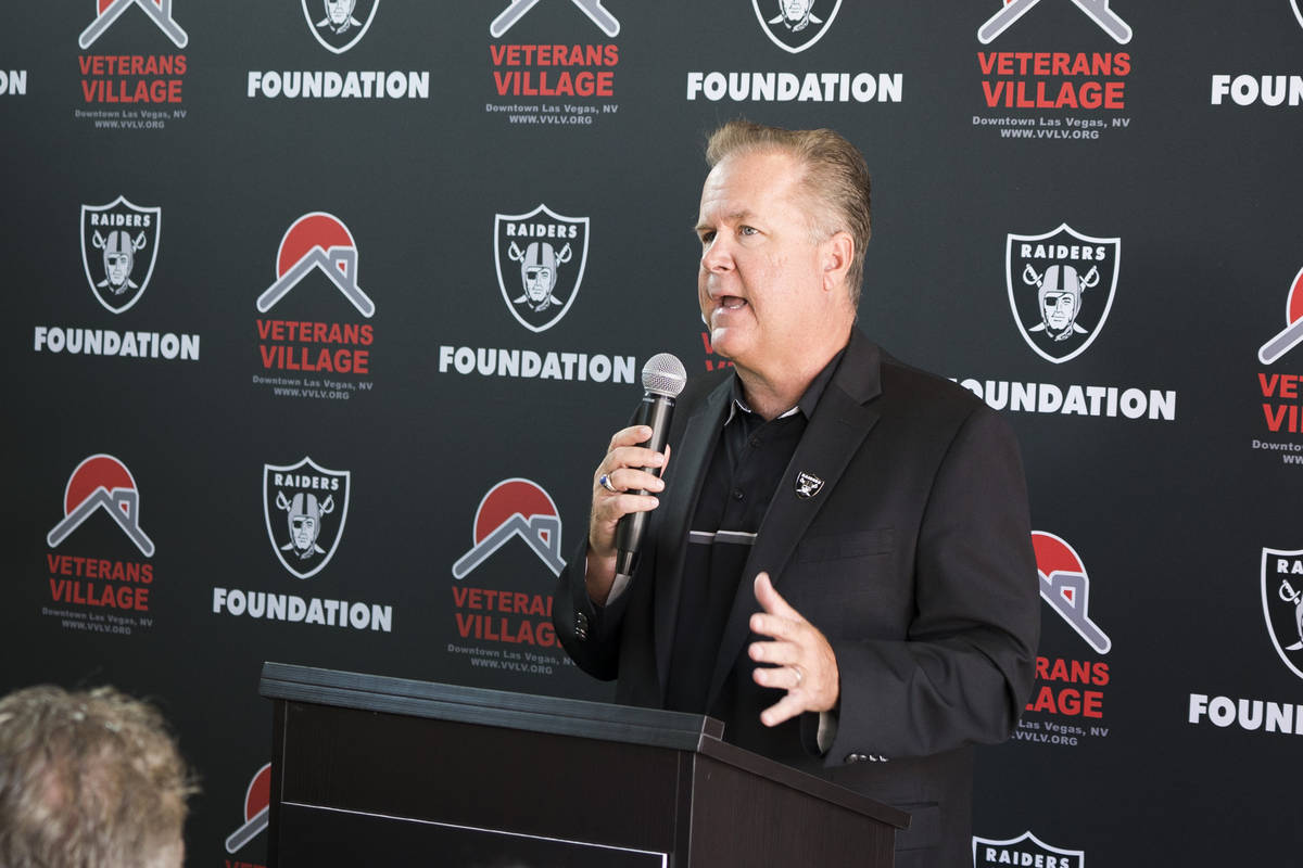 Fox Sports Radio host JT The Brick speaks to press at Veterans Village II in Las Vegas, Thursda ...