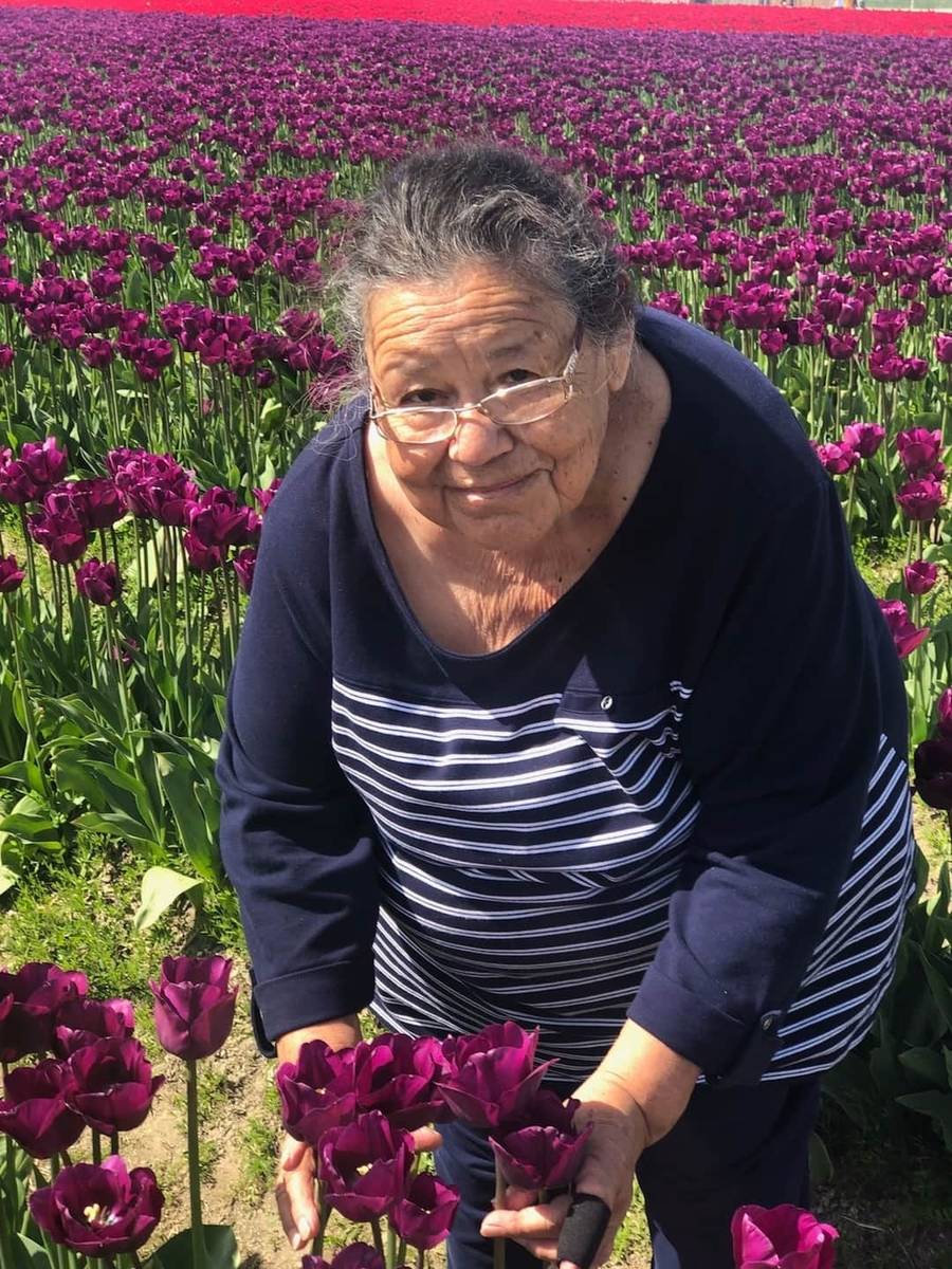 An undated photo of Maria Urrabazo in a field of flowers. Urrabazo died on June 3, 2020, from C ...