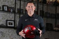 UNLV football head coach Marcus Arroyo is photographed in his office at the Fertitta Football C ...