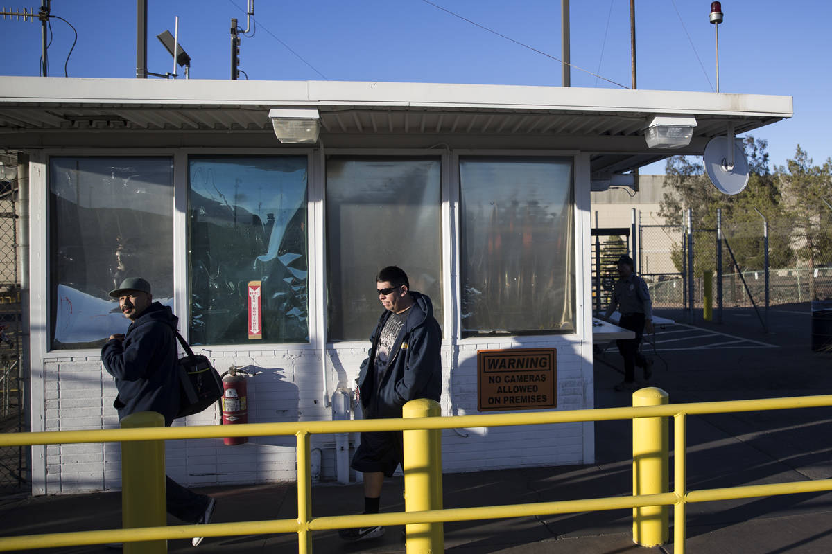 Employees leave the TIMET plant, 181 N. Water St., in Henderson, Friday, Jan. 26, 2018. Erik Ve ...