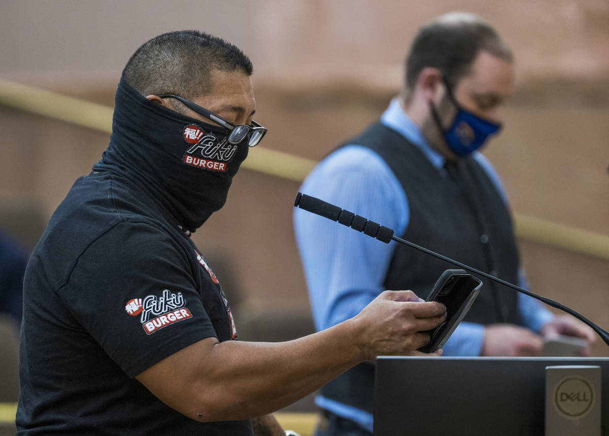Fukuburger co-owner Colin Fukunaga speaks on supporting the capping of fees charged by third pa ...