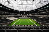In this July 9, 2020, photo, Allegiant Stadium is set to be fanless during Raiders games during ...