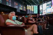 Trip Barclift, of Las Vegas, watches the screens at the Westgate sportsbook in Las Vegas, Thurs ...
