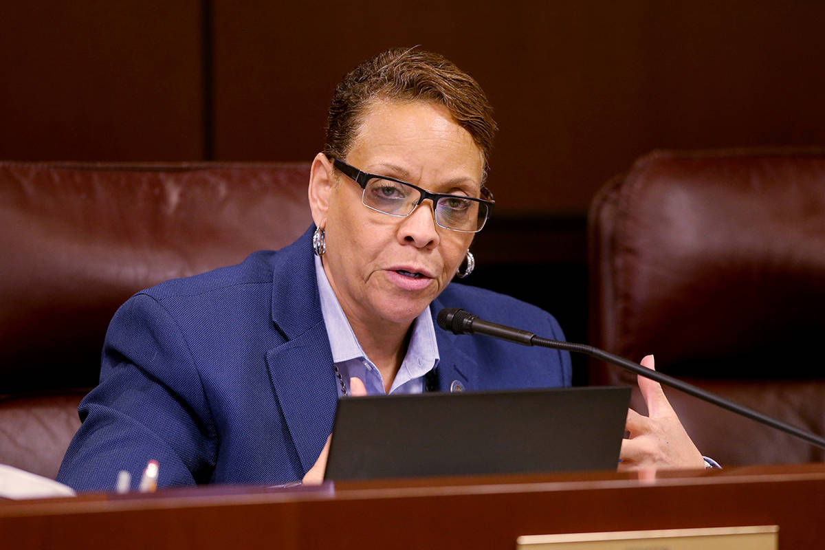 Sen. Pat Spearman, D-North Las Vegas, asks a question during a Health and Human Services Commit ...