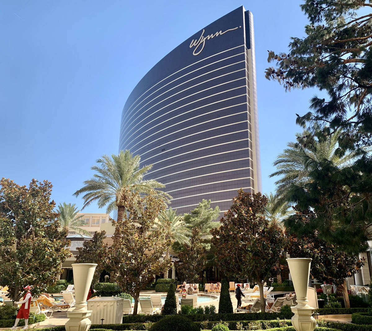 A view of the Wynn Las Vegas from the Encore on the Las Vegas Strip on Thursday, Aug. 6, 2020, ...