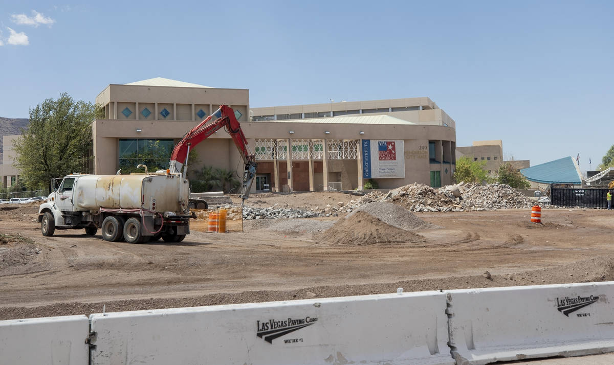 Construction continues on Henderson City Hall's entrance and plaza on Tuesday, Aug. 11, 2020. ( ...