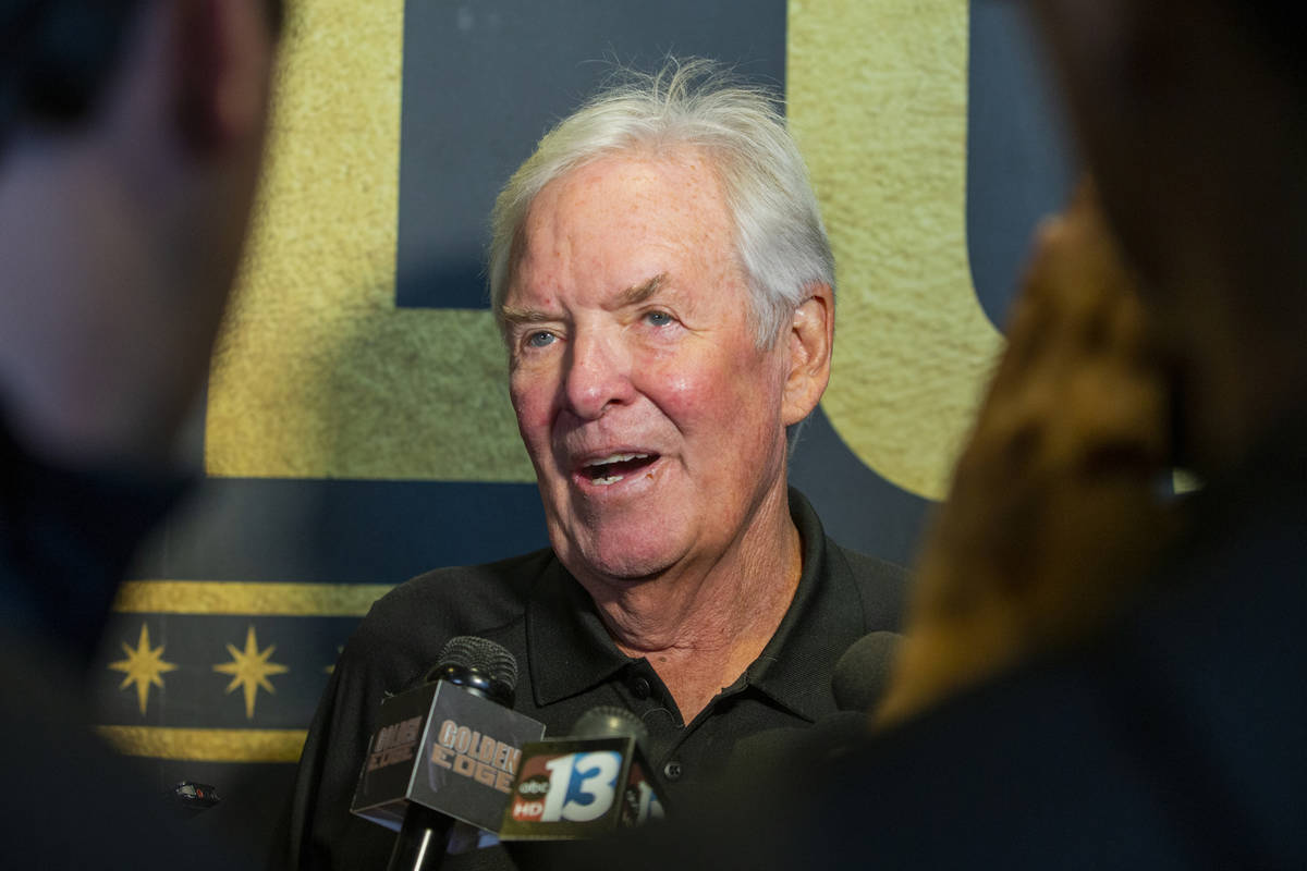 The Vegas Golden Knights owner Bill Foley talks to the media during a meet and greet to honor f ...