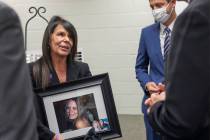 Rose Floyd is congratulated after "Project Veronica" was announced at the Southern Nevada Famil ...