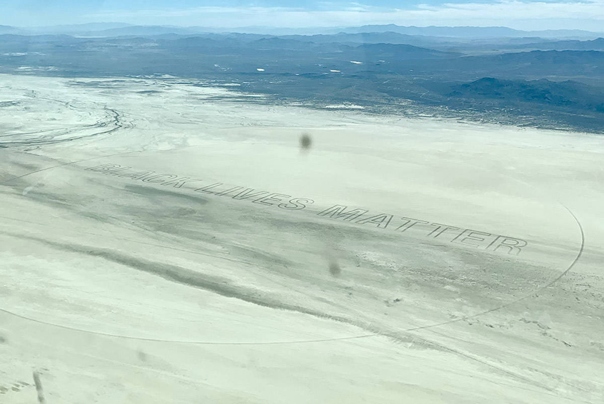 Black Lives Matter is sculpted into the playa at Black Rock-High Rock Emigrant Trails National ...