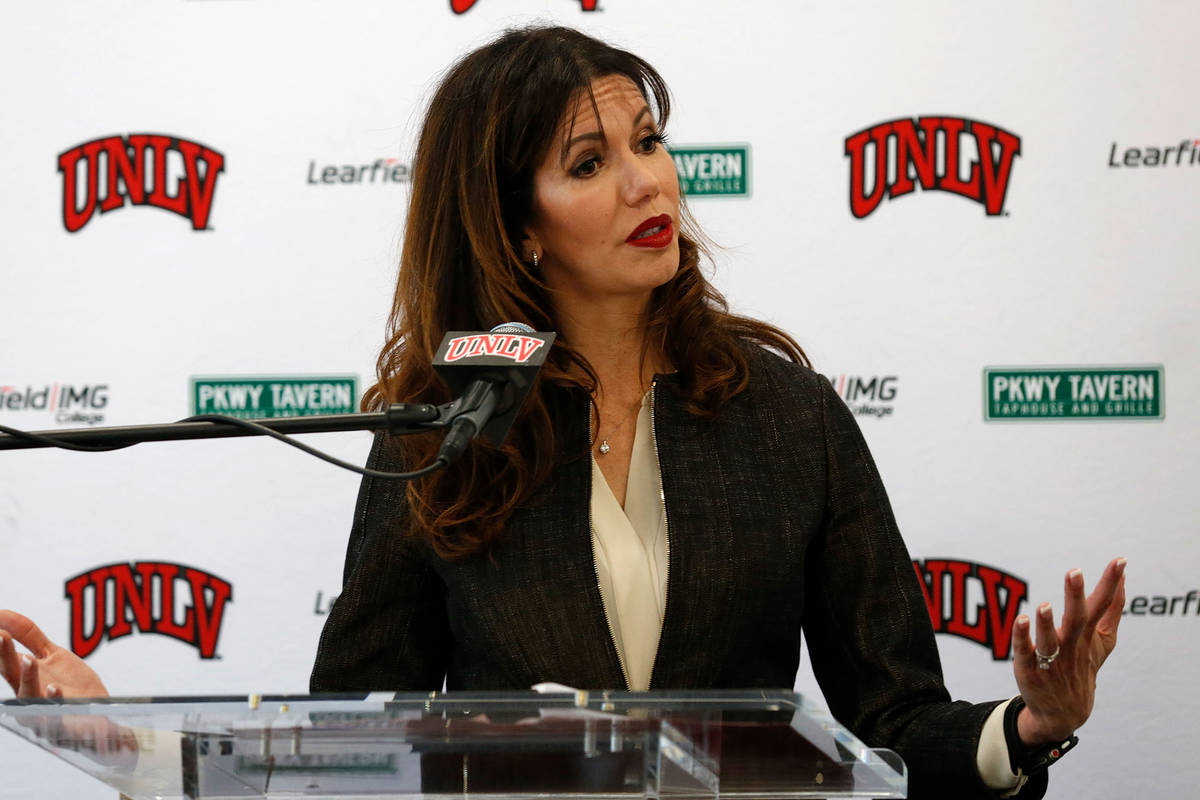 UNLV Director of Athletics Desiree Reed-Francois speaks during a news conference at UNLV in Las ...