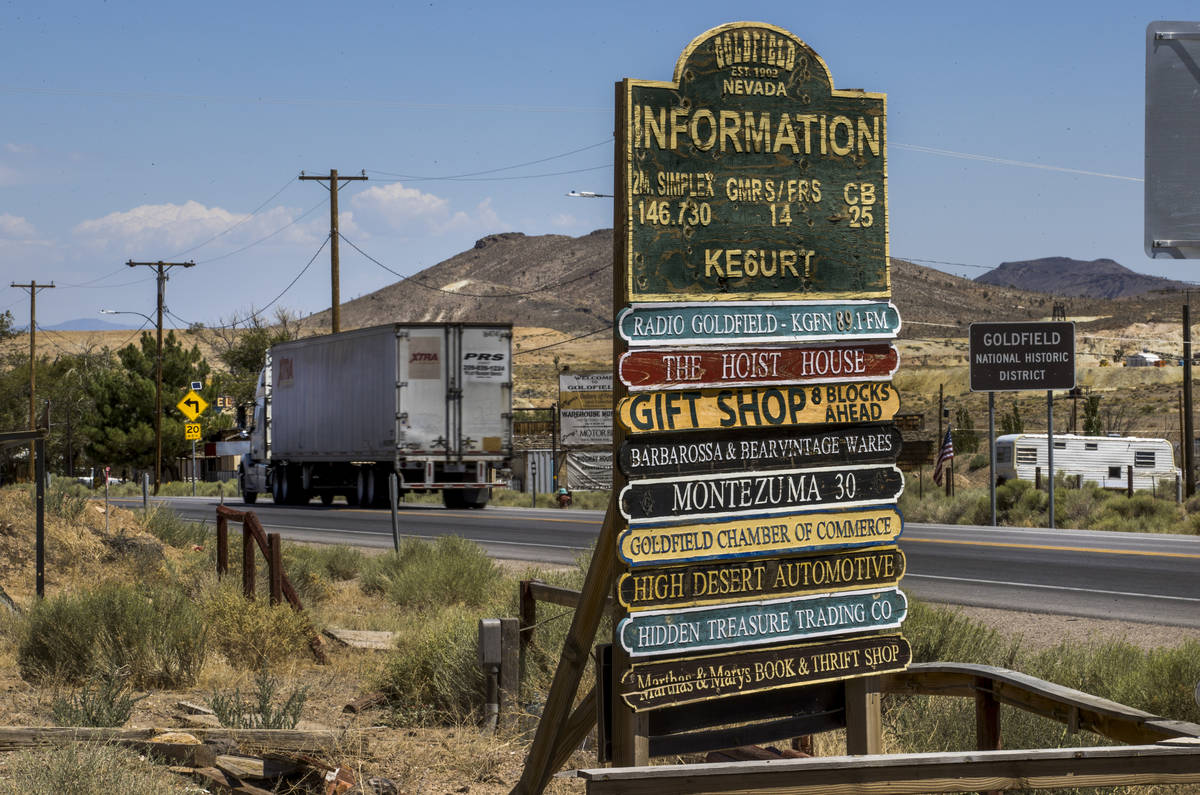 A semi truck makes its way into Goldfield traveling north on I-95 and apart of Esmeralda County ...